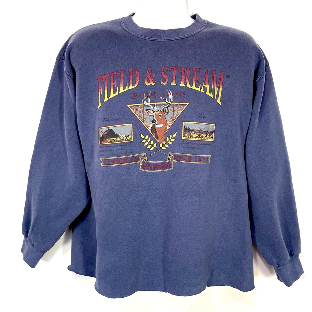 Vintage 90s Field & Stream Deer Sweatshirt USA Made XL Distressed
